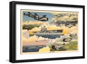 U.S. Navy Planes and Aircraft Carrier-null-Framed Art Print