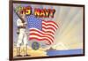 U.S. Navy Sailor with Flag and Ship-null-Framed Art Print