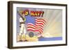 U.S. Navy Sailor with Flag and Ship-null-Framed Art Print