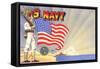 U.S. Navy Sailor with Flag and Ship-null-Framed Stretched Canvas