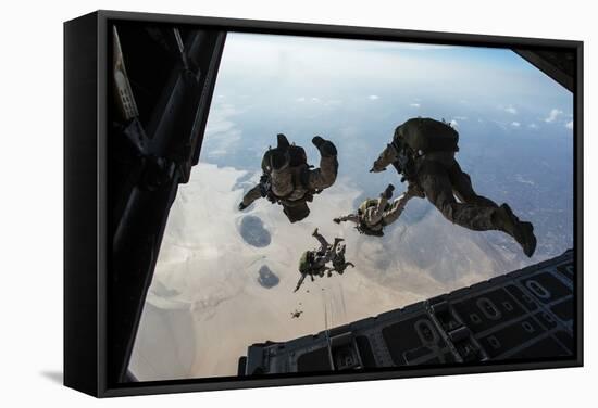 U.S. Pararescuemen and U.S. Marines Jump from a Hc-130 over Djibouti-Stocktrek Images-Framed Stretched Canvas