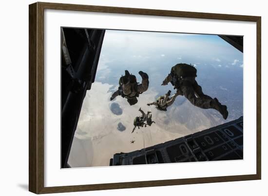 U.S. Pararescuemen and U.S. Marines Jump from a Hc-130 over Djibouti-Stocktrek Images-Framed Photographic Print