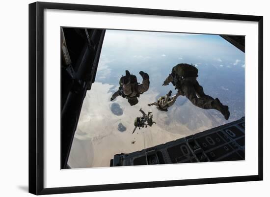 U.S. Pararescuemen and U.S. Marines Jump from a Hc-130 over Djibouti-Stocktrek Images-Framed Photographic Print
