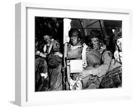 U.S. Paratroopers with Blackened Faces in a C-47 Transport Aircraft on D-Day-null-Framed Photo