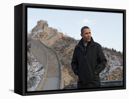 U.S. President Barack Obama Tours the Great Wall in Badaling, China-null-Framed Stretched Canvas