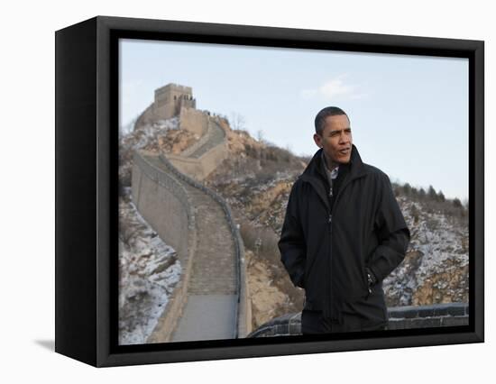 U.S. President Barack Obama Tours the Great Wall in Badaling, China-null-Framed Stretched Canvas