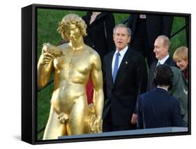 U.S. President George W. Bush, Russian President Vladimir Putin, Russian First Lady Lyudmila Putin-null-Framed Stretched Canvas