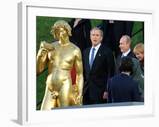 U.S. President George W. Bush, Russian President Vladimir Putin, Russian First Lady Lyudmila Putin-null-Framed Photographic Print