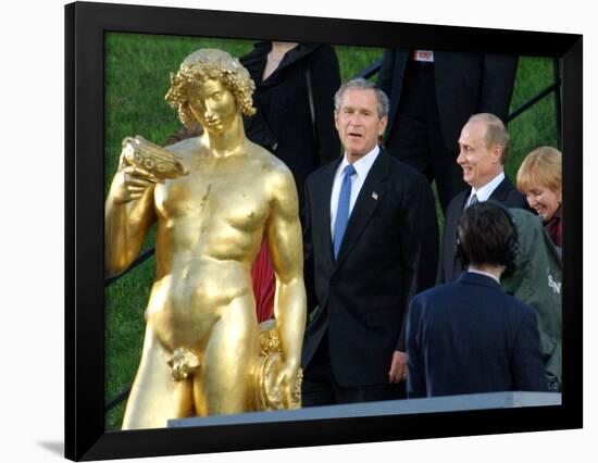 U.S. President George W. Bush, Russian President Vladimir Putin, Russian First Lady Lyudmila Putin-null-Framed Photographic Print