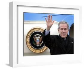 U.S. President George W. Bush Waves as He Steps out of the Air Force One-null-Framed Photographic Print