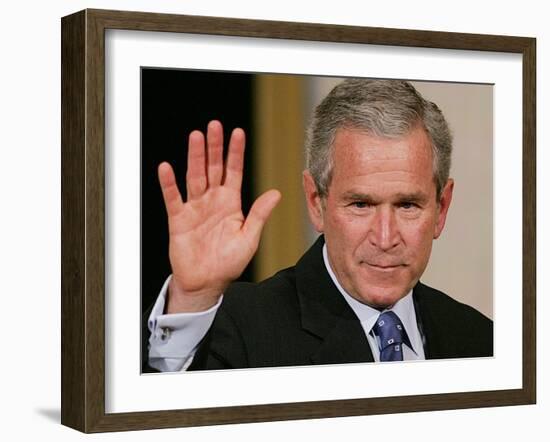 U.S. President George W. Bush Waves at the Audience-null-Framed Photographic Print