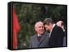 U.S. President Ronald Reagan, Right, Talks with Soviet Leader Mikhail Gorbachev-null-Framed Stretched Canvas