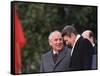 U.S. President Ronald Reagan, Right, Talks with Soviet Leader Mikhail Gorbachev-null-Framed Stretched Canvas