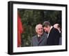 U.S. President Ronald Reagan, Right, Talks with Soviet Leader Mikhail Gorbachev-null-Framed Premium Photographic Print