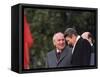 U.S. President Ronald Reagan, Right, Talks with Soviet Leader Mikhail Gorbachev-null-Framed Stretched Canvas
