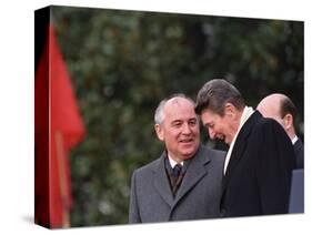 U.S. President Ronald Reagan, Right, Talks with Soviet Leader Mikhail Gorbachev-null-Stretched Canvas