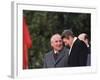 U.S. President Ronald Reagan, Right, Talks with Soviet Leader Mikhail Gorbachev-null-Framed Photographic Print