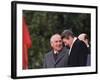 U.S. President Ronald Reagan, Right, Talks with Soviet Leader Mikhail Gorbachev-null-Framed Photographic Print