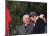 U.S. President Ronald Reagan, Right, Talks with Soviet Leader Mikhail Gorbachev-null-Mounted Photographic Print