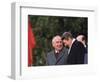 U.S. President Ronald Reagan, Right, Talks with Soviet Leader Mikhail Gorbachev-null-Framed Photographic Print