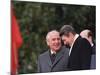 U.S. President Ronald Reagan, Right, Talks with Soviet Leader Mikhail Gorbachev-null-Mounted Photographic Print