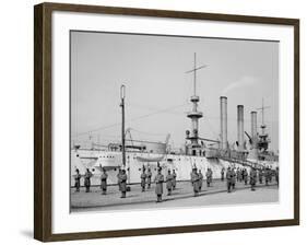 U.S.S. Brooklyn, Marine Guard Signal Drill-null-Framed Photo