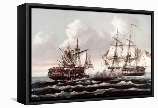 U.S.S. Constitution Defeating the H.M.S. Guerriere, War of 1812-Thomas Birch-Framed Stretched Canvas