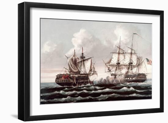 U.S.S. Constitution Defeating the H.M.S. Guerriere, War of 1812-Thomas Birch-Framed Giclee Print