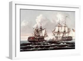 U.S.S. Constitution Defeating the H.M.S. Guerriere, War of 1812-Thomas Birch-Framed Giclee Print