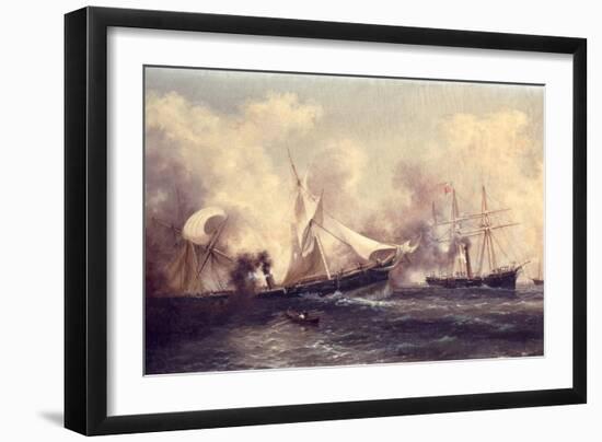 U.S.S. Kearsarge Sinking the Alabama, 19th June 1864-Xanthus Russell Smith-Framed Giclee Print