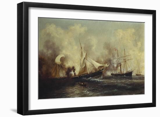U.S.S. Kearsarge Sinking the Alabama-Xanthus Russell Smith-Framed Giclee Print