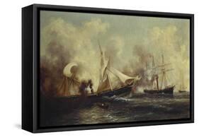 U.S.S. Kearsarge Sinking the Alabama-Xanthus Russell Smith-Framed Stretched Canvas
