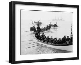 U.S.S. Newark, Boat Drill in Hampton Roads-null-Framed Photo