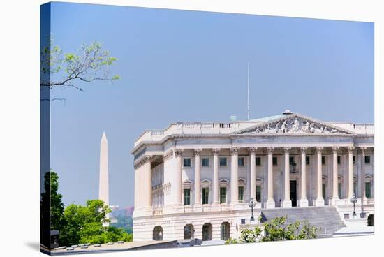 U.S. Senate side of U.S. Capitol with Washington Monument in background, Washington D.C..-null-Stretched Canvas