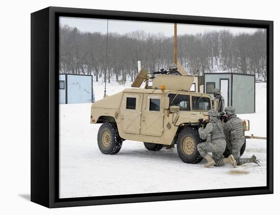 U.S. Soldiers Take Cover Behind a Humvee During Combat Support Training Exercises-Stocktrek Images-Framed Stretched Canvas