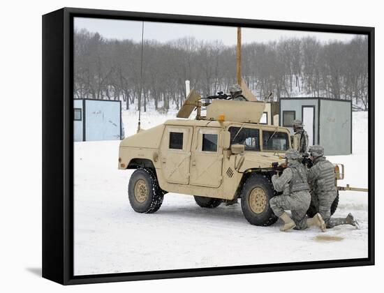 U.S. Soldiers Take Cover Behind a Humvee During Combat Support Training Exercises-Stocktrek Images-Framed Stretched Canvas