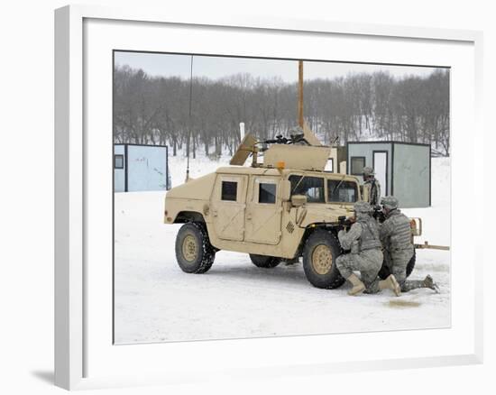 U.S. Soldiers Take Cover Behind a Humvee During Combat Support Training Exercises-Stocktrek Images-Framed Photographic Print