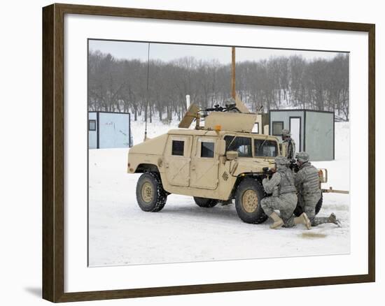 U.S. Soldiers Take Cover Behind a Humvee During Combat Support Training Exercises-Stocktrek Images-Framed Photographic Print