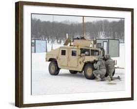 U.S. Soldiers Take Cover Behind a Humvee During Combat Support Training Exercises-Stocktrek Images-Framed Photographic Print