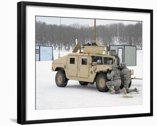 U.S. Soldiers Take Cover Behind a Humvee During Combat Support Training Exercises-Stocktrek Images-Framed Photographic Print