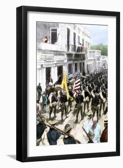 U.S. Troops Entering Ponce, Puerto Rico, During the Spanish-American War, c.1898-null-Framed Giclee Print