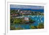 U.S. Virgin Islands, St. John. Cruz Bay, elevated town view with The Battery-Walter Bibikow-Framed Photographic Print