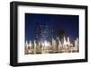 UAE, Abu Dhabi, Emirates Palace Hotel fountains and Etihad Towers, dusk-Walter Bibikw-Framed Photographic Print