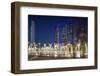 UAE, Abu Dhabi. Fountain in downtown at night.-Walter Bibikow-Framed Photographic Print