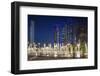 UAE, Abu Dhabi. Fountain in downtown at night.-Walter Bibikow-Framed Photographic Print