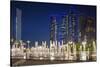 UAE, Abu Dhabi. Fountain in downtown at night.-Walter Bibikow-Stretched Canvas
