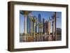 UAE, Abu Dhabi. Palm tree lined fountain in downtown.-Walter Bibikow-Framed Photographic Print