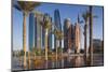 UAE, Abu Dhabi. Palm tree lined fountain in downtown.-Walter Bibikow-Mounted Photographic Print