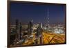 UAE, Downtown Dubai. Cityscape with Burj Khalifa at night.-Walter Bibikow-Framed Premium Photographic Print