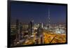 UAE, Downtown Dubai. Cityscape with Burj Khalifa at night.-Walter Bibikow-Framed Premium Photographic Print